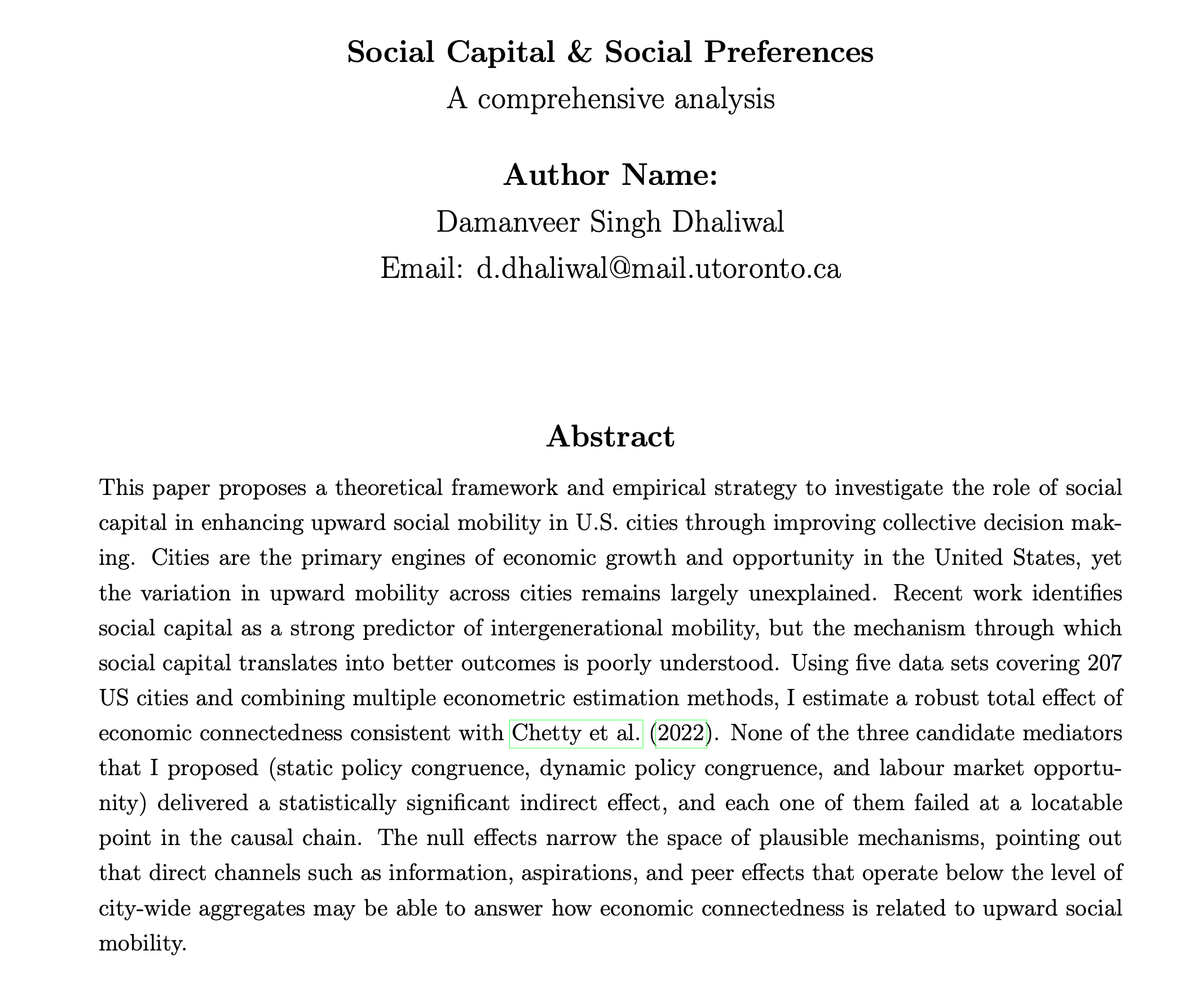 Social Capital and Social Preferences paper abstract page